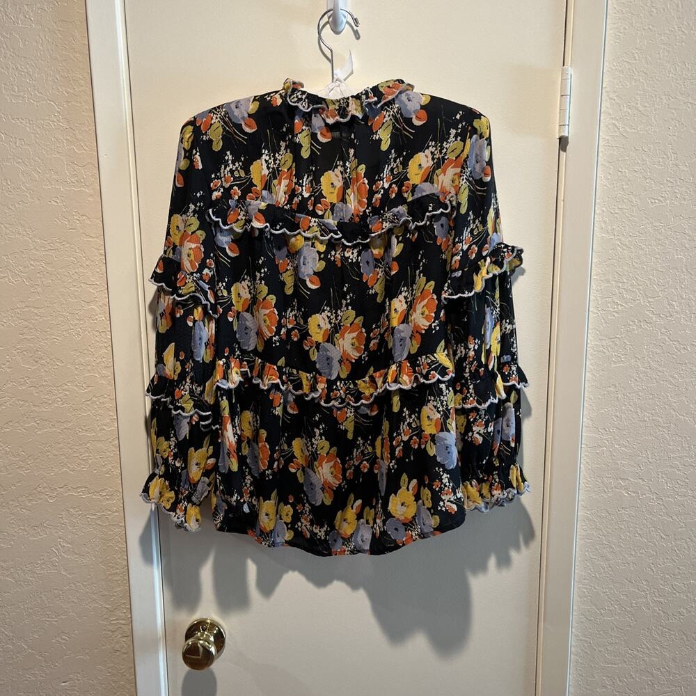 Anthropologie Maeve Women’s Small Floral Viscose Boho‎ Blouse Shirt Top Black - Picture 3 of 8